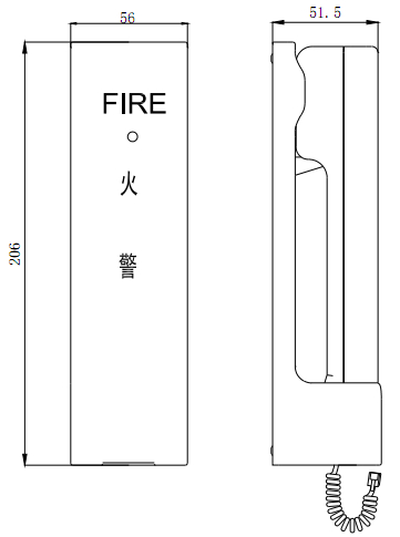 GST-TS-100A型消防電話分機(jī)外形結(jié)構(gòu)圖