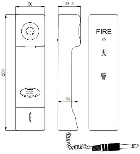 GST-TS-100B 型消防電話分機(jī)外形尺寸及結(jié)構(gòu)示意圖