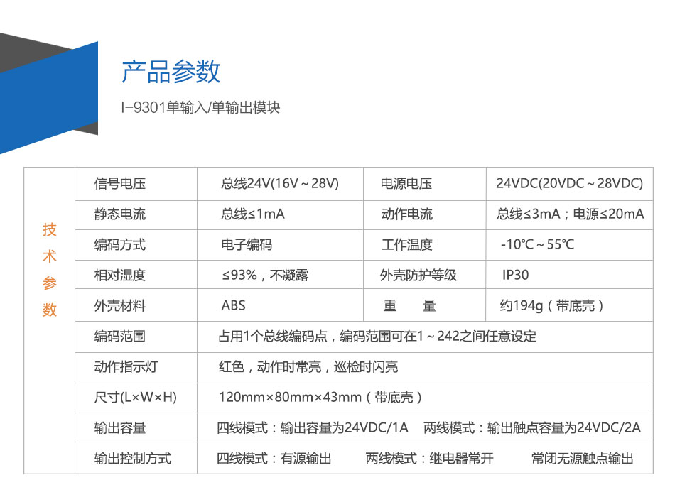 I-9301單輸入單輸出模塊參數(shù)